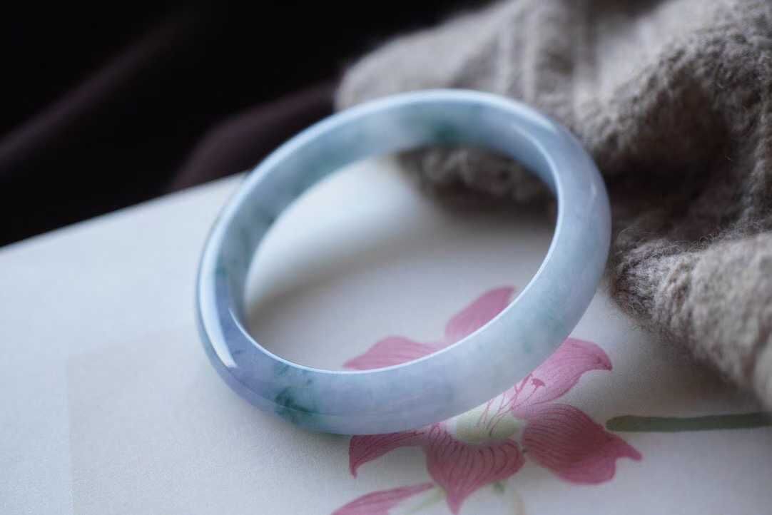 翡翠冰紫羅蘭飄花手鐲,天然翡翠A玉, 緬甸玉, Jade, Jadeite