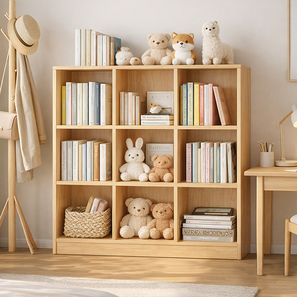 【AOTTO】簡約實木三層九格落地收納置物櫃/書櫃-120公分(WD-040)