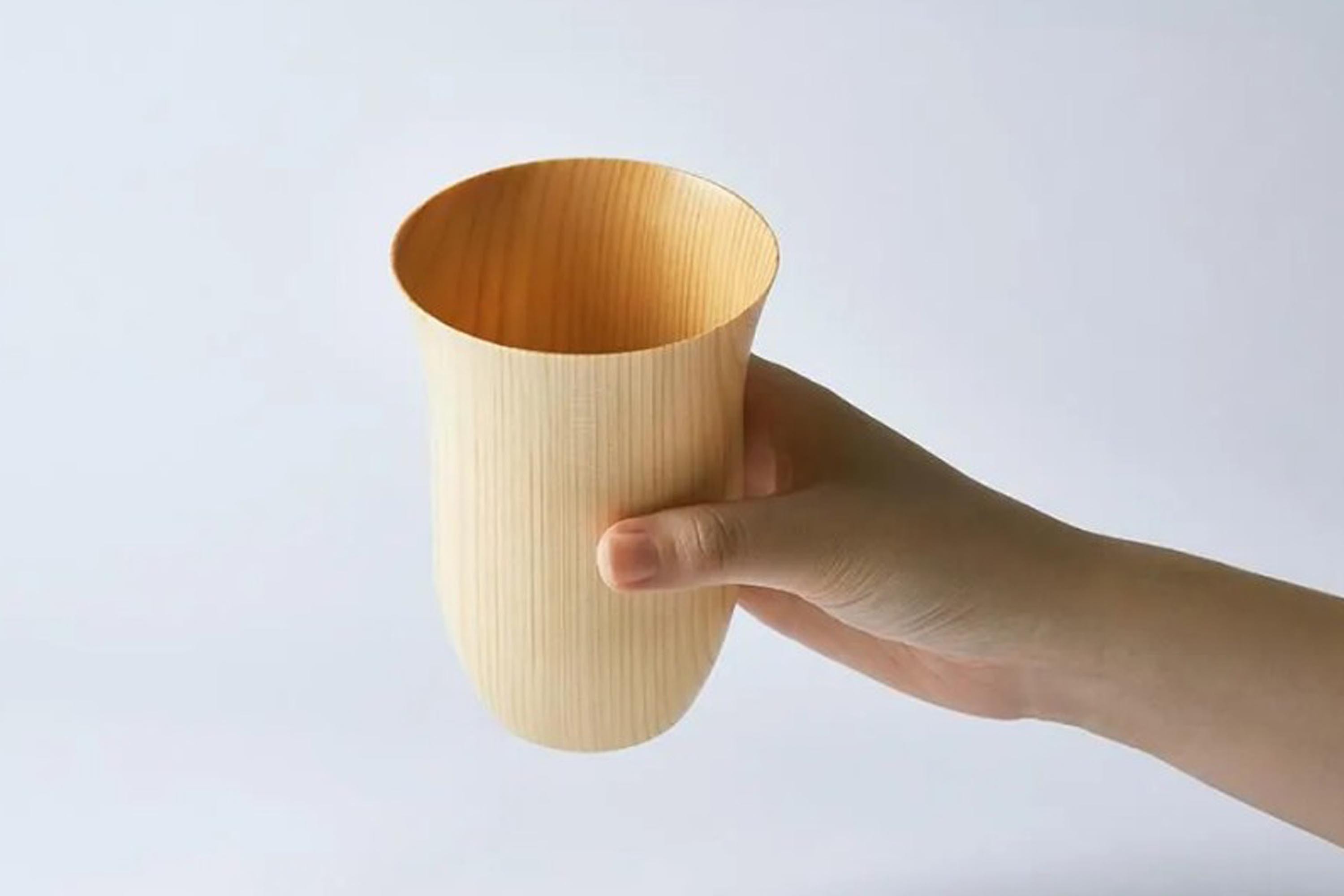 日本手工切削製造1mm超輕薄可透光的檜木材質啤酒杯