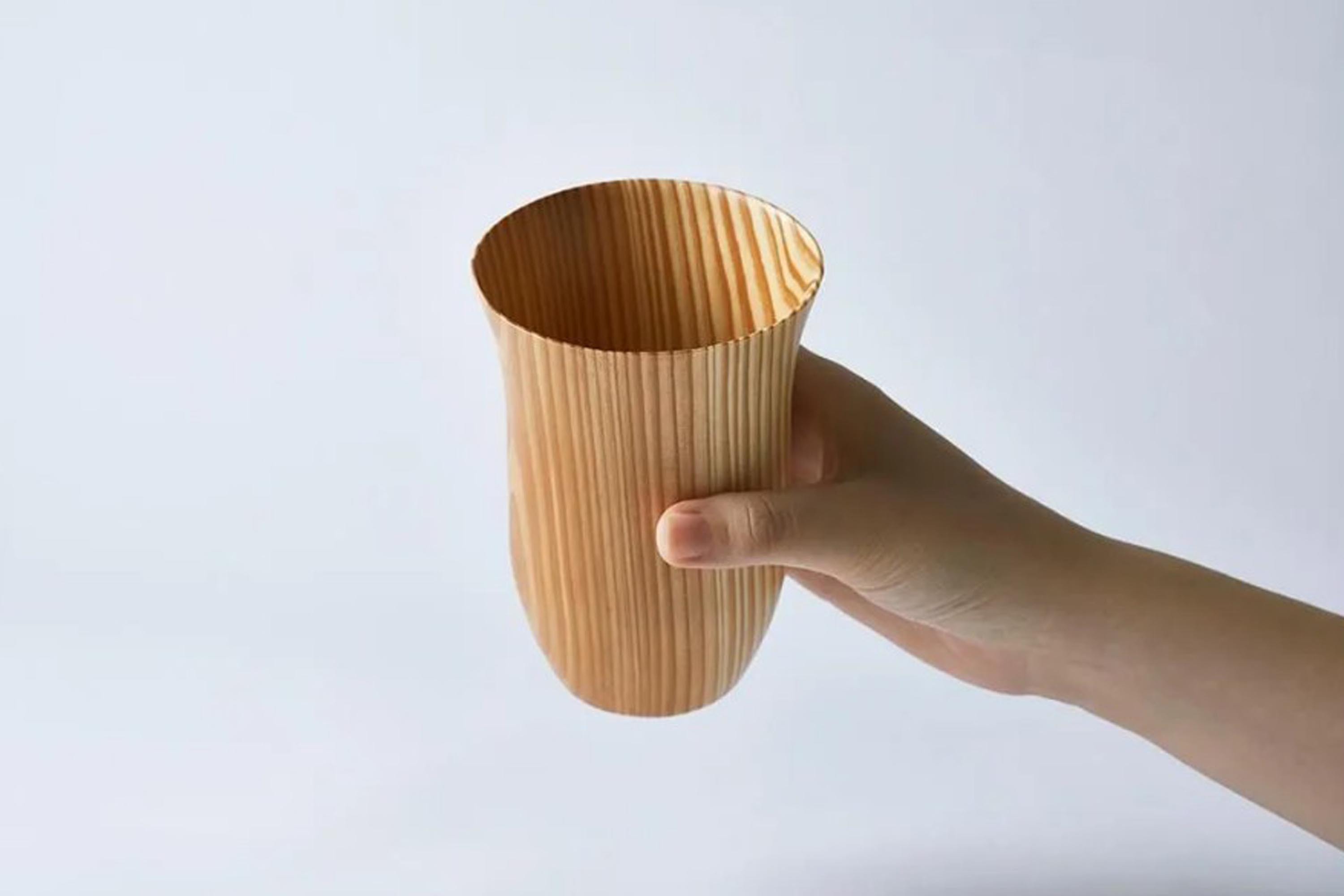 日本手工切削製造1mm超輕薄可透光的杉木材質啤酒杯