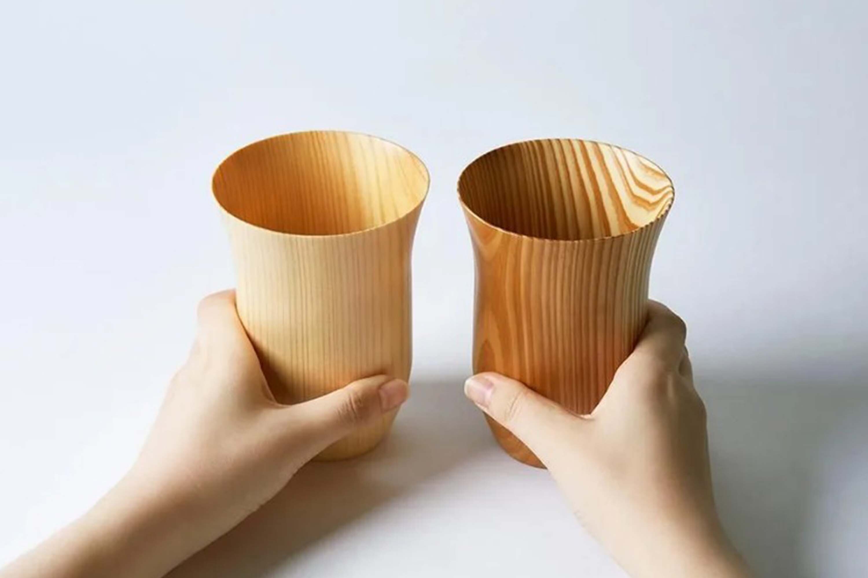 日本手工切削製造1mm超輕薄可透光的杉木與檜木材質啤酒杯