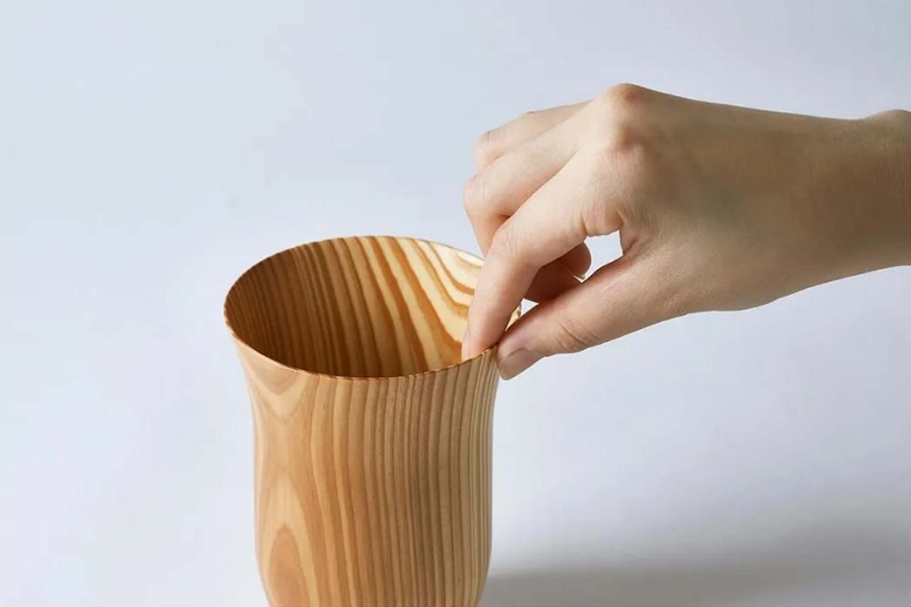 日本手工切削製造1mm超輕薄可透光的杉木材質啤酒杯