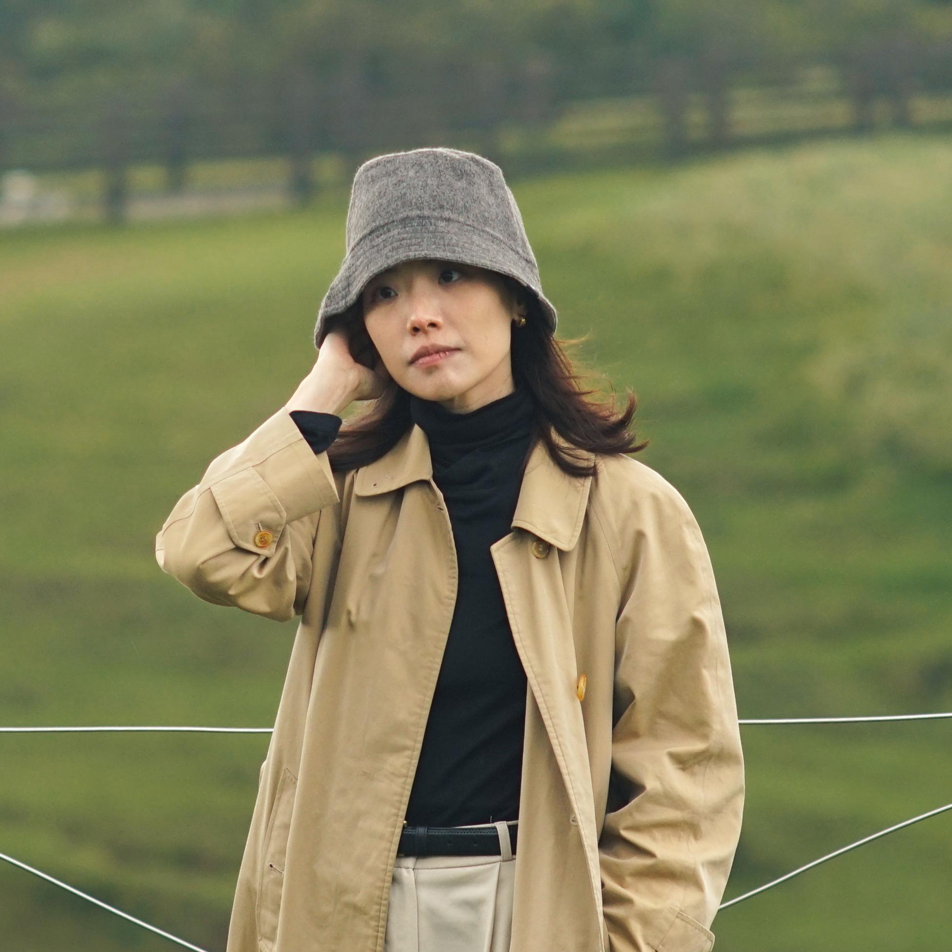 羊駝毛氈雙面漁夫帽｜淺灰/卡其｜秘魯