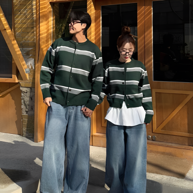 韓劇畫報｜韓系暖感條紋針織情侶裝（三色）
