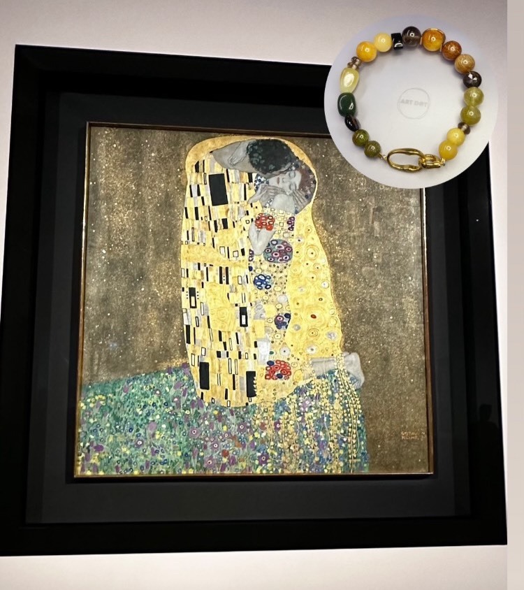 世界名畫系列_克林姆的吻丨 黃玉-銅鈦晶-茶晶