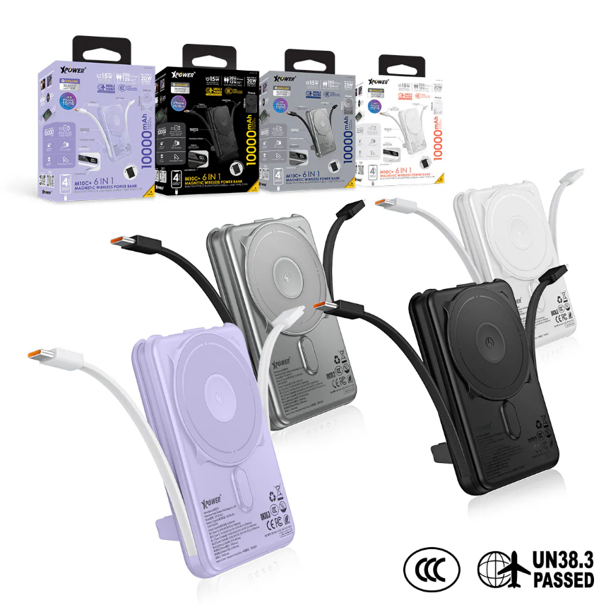 (6461) 【3C認證】XPower M10C+ 6合1多功能數顯10000mAh 20W PD3.0 + 磁吸無線移動電源【4色可選】