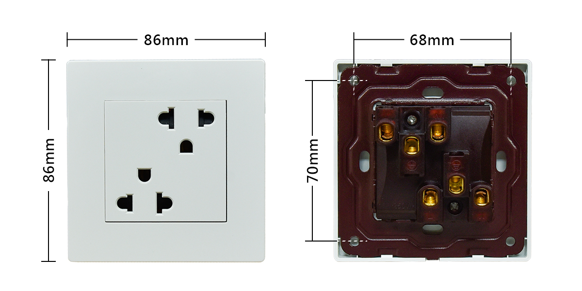 86型15A美規三孔插座,尺寸規格