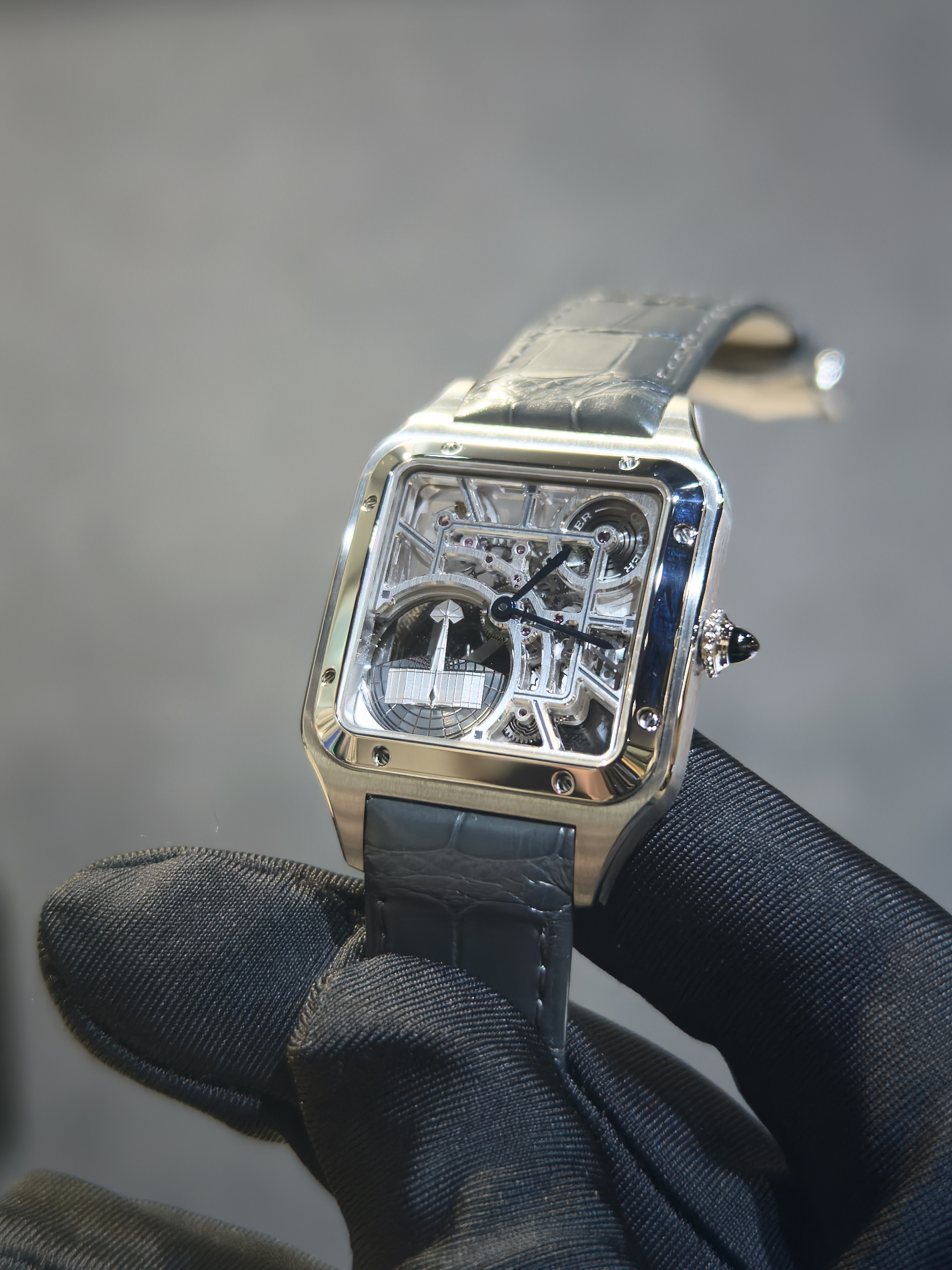 BRAND NEW CARTIER WHSA0032  SANTOD-DUMONT SKELETON WATCH EQUIPPED WITH A MICRO-ROTOR SLIVER DIAL LARGE MODEL 35MM LEATHER STRAP