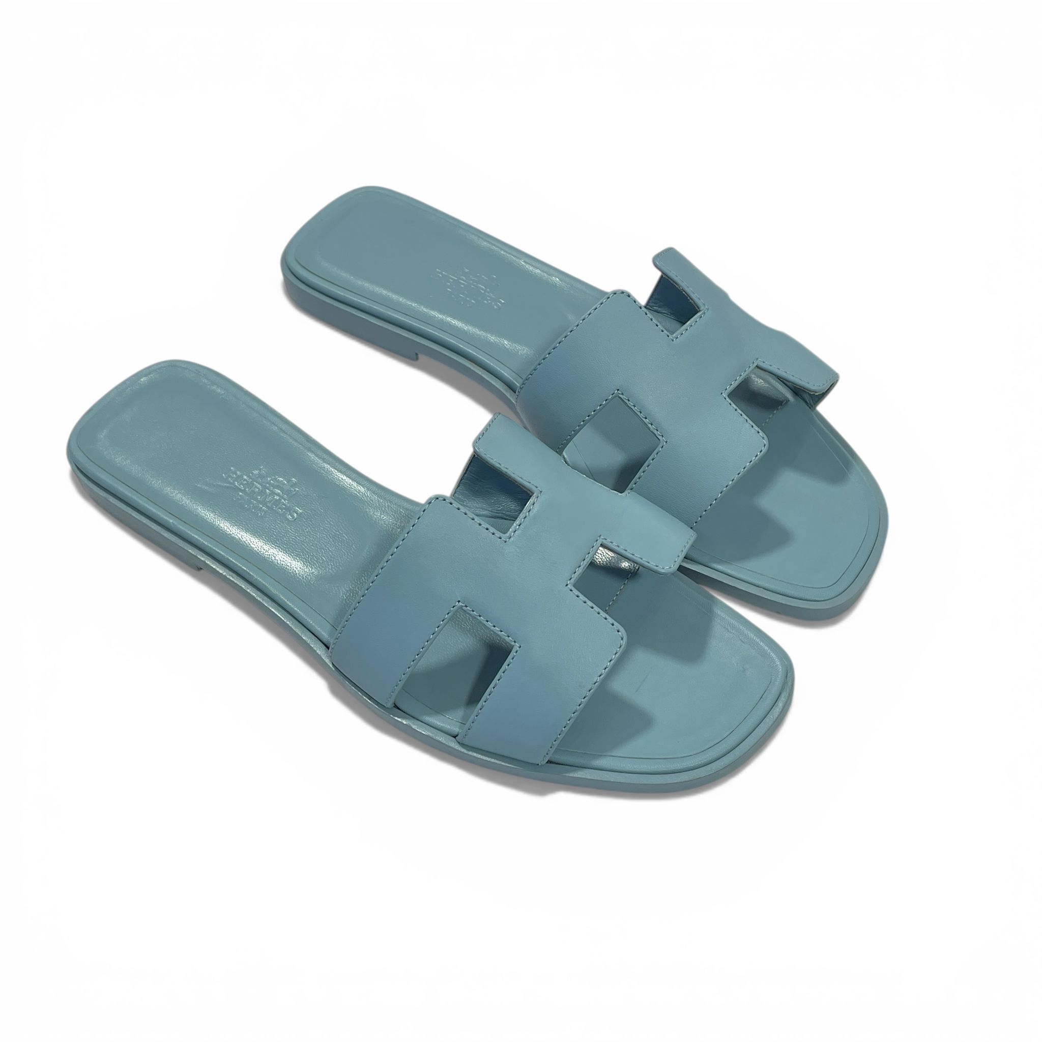 SPECIAL OFFER!!! DISPLAY~未使用品Hermes  Oran Sandal 37碼 愛馬士藍色/平底拖鞋 #BRAND NEW #香榭站正品