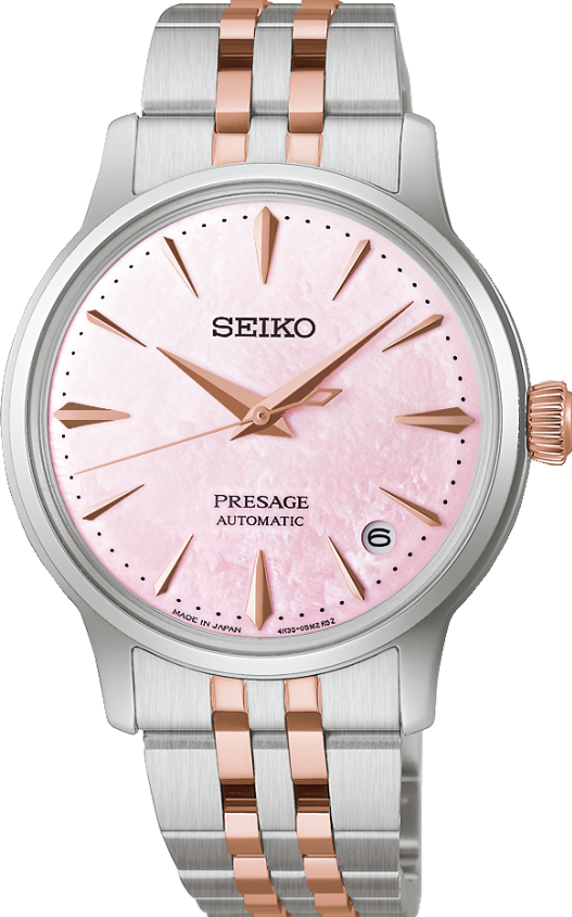 萬年鐘錶 - SEIKO Presage  調酒師系列限量日本櫻花粉珍珠貝機械女錶 SRPM06J1 / 4R35-06X0P 錶徑34MM
