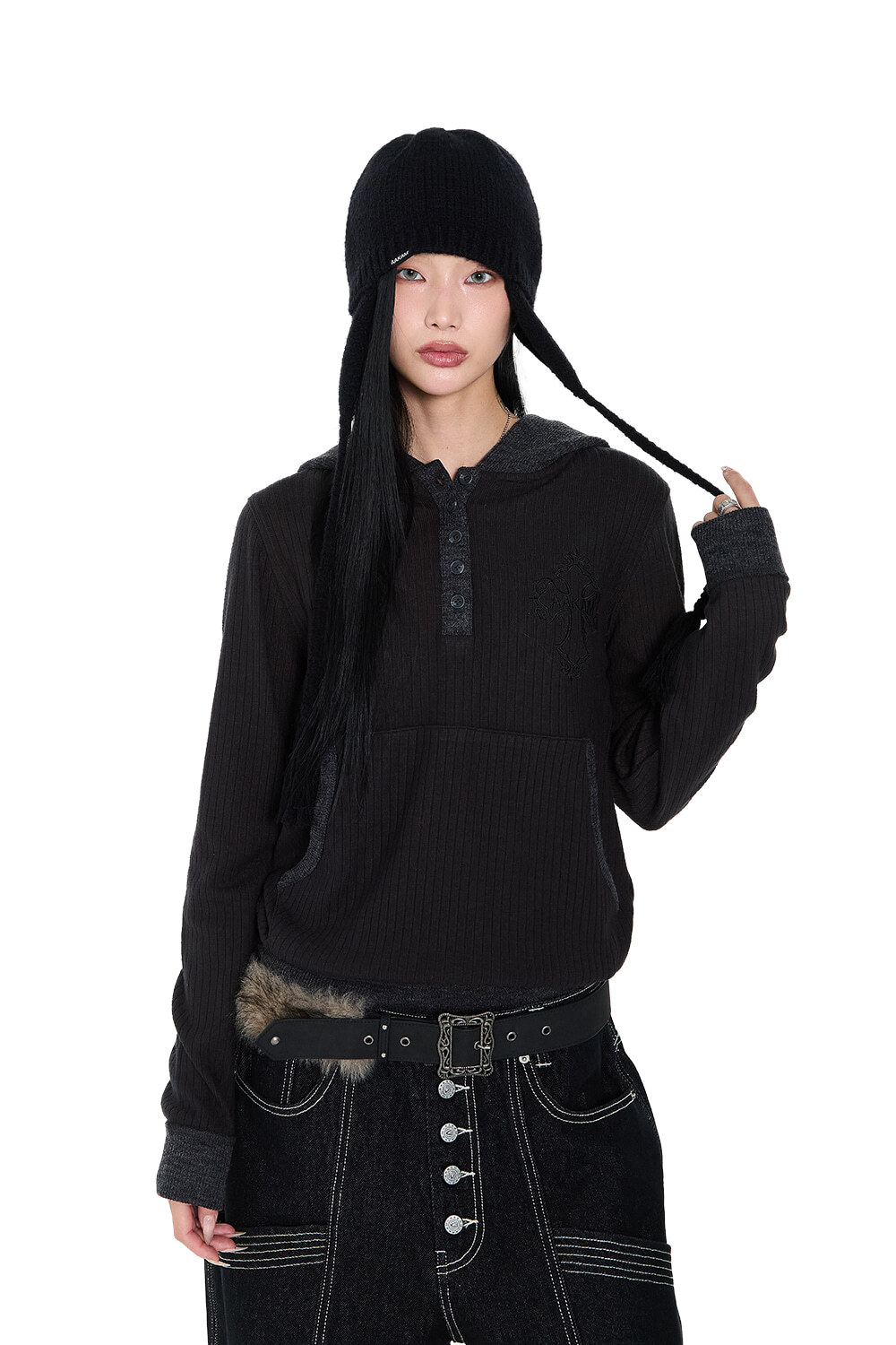 【現貨】Knitted Earflap Beanie (Black)