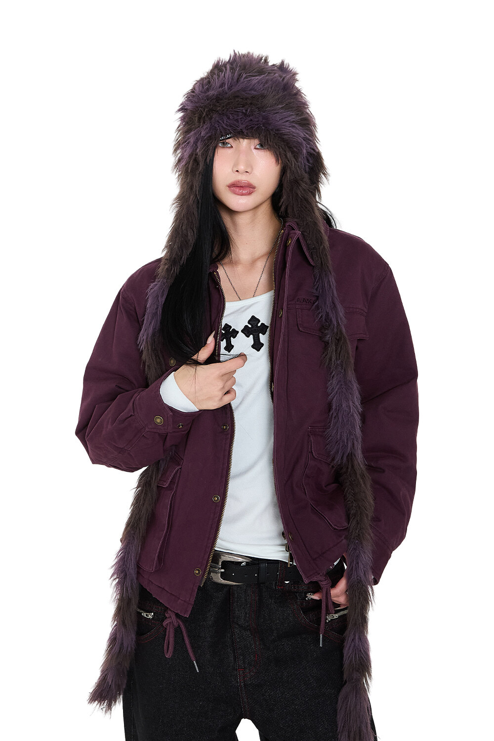 【穿拍樣品】Hairy Puppy Hat (Purple)