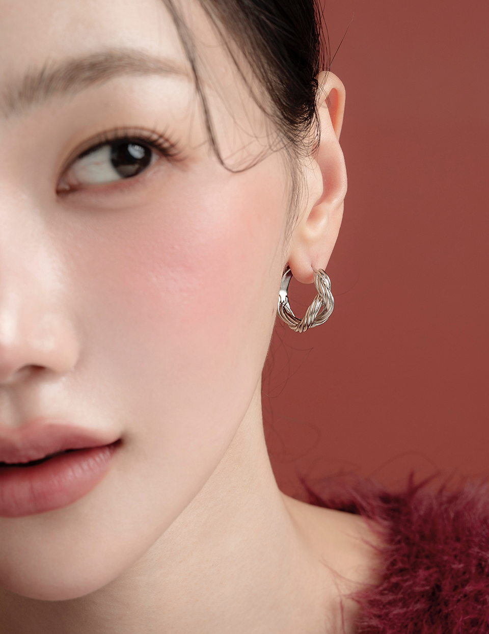 立體編織環。針式耳環