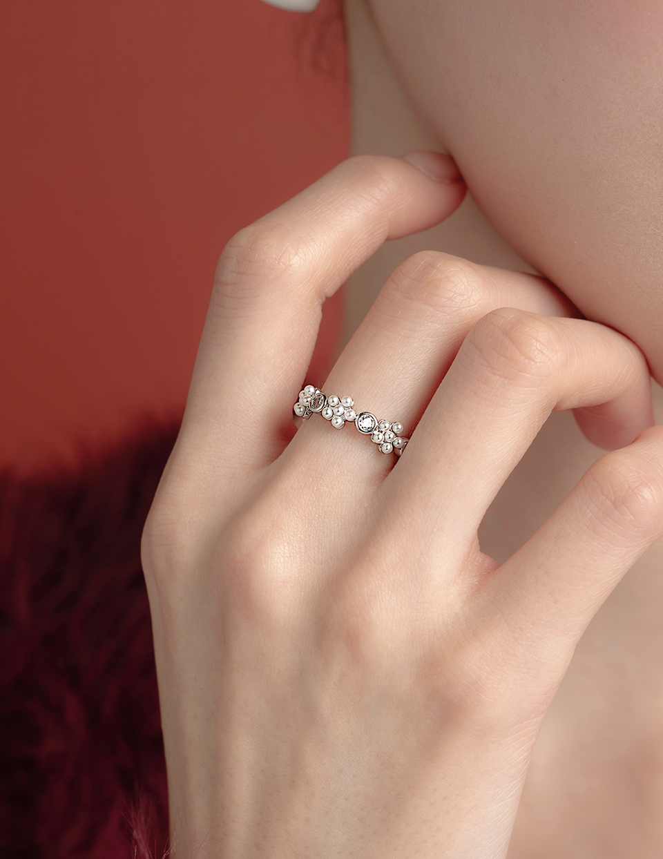 珍珠鋯石環可調式戒指