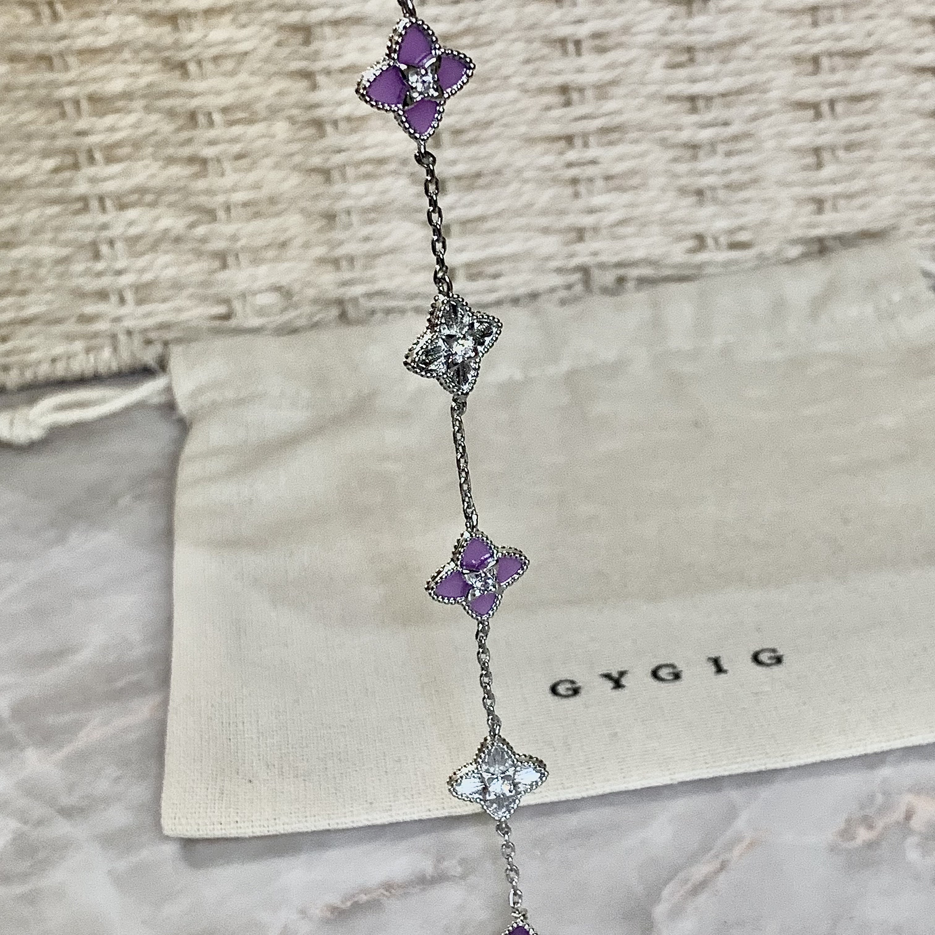 Gy”charm紫羅蘭老花白金鑽低奢抽拉手鍊
