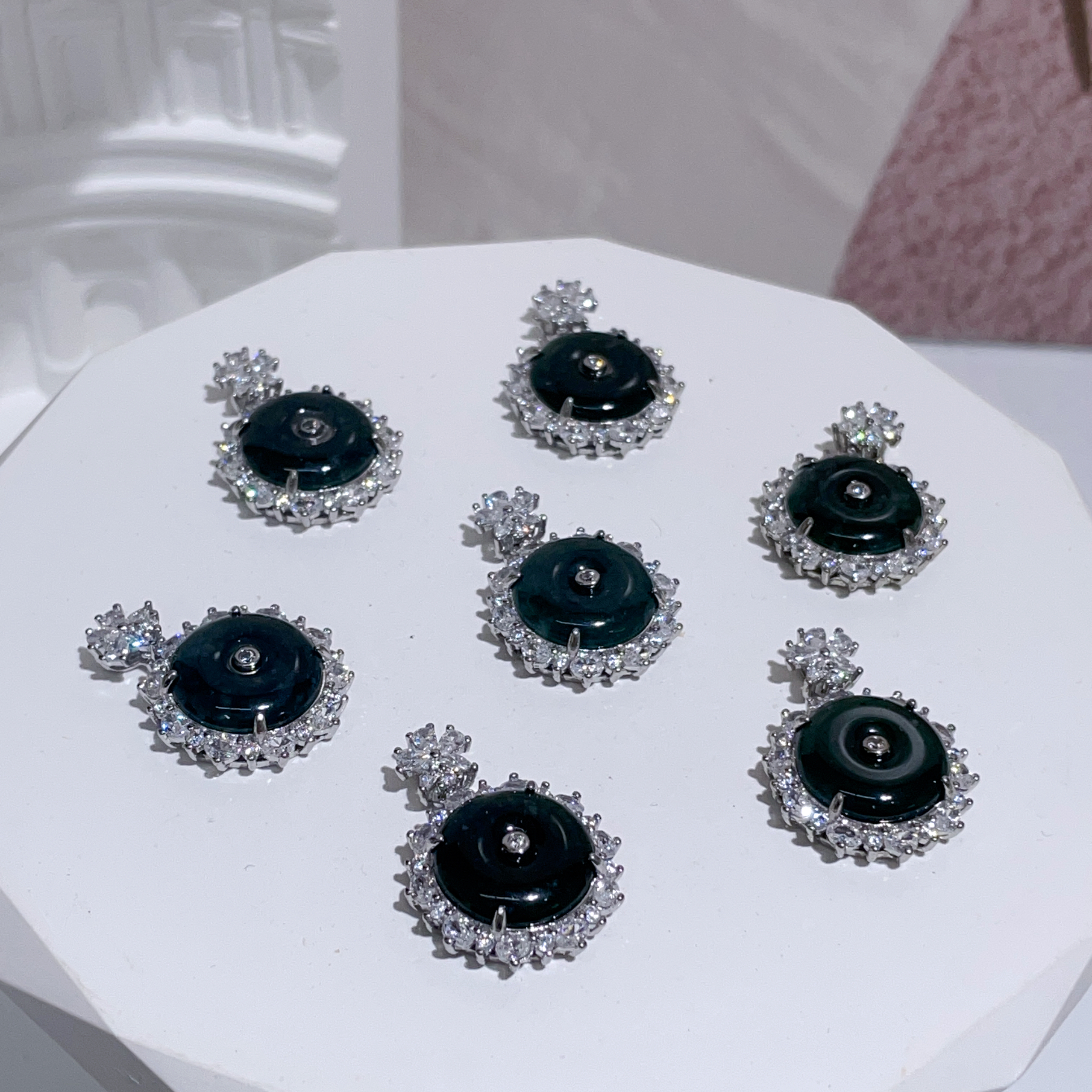 翡翠平安扣鑲嵌吊墜 送鈦鋼頸鏈