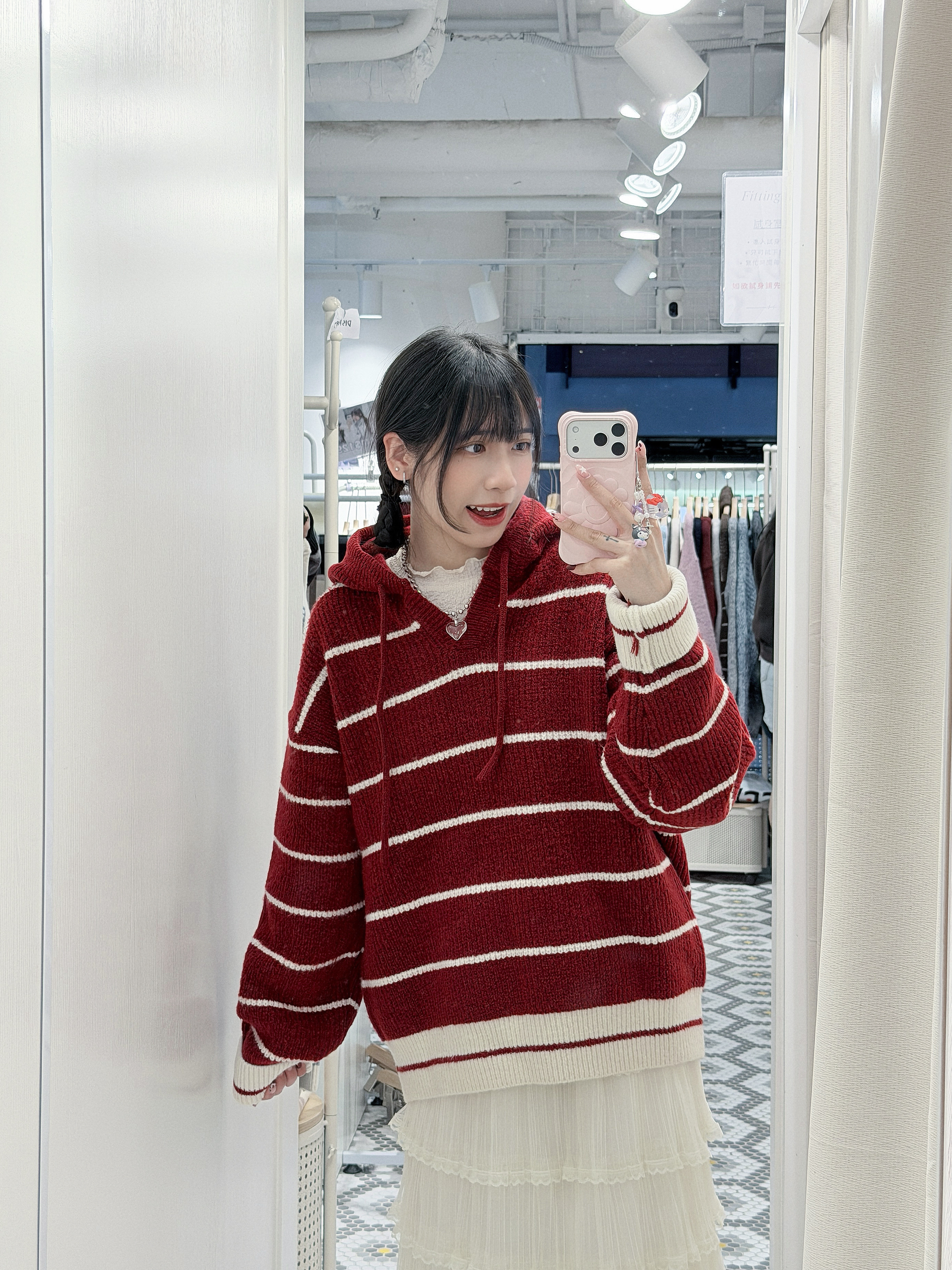 （停產） K0439｜韓系休閑感✮⋆˙ V領間紋連帽針織毛衣