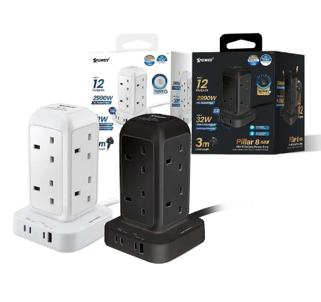 (6472)XPower Pillar 8 PL8 迷你直立式12輸出拖板 3米線長 8個插頭 PD 3.0輸出拖板【兩色可選】