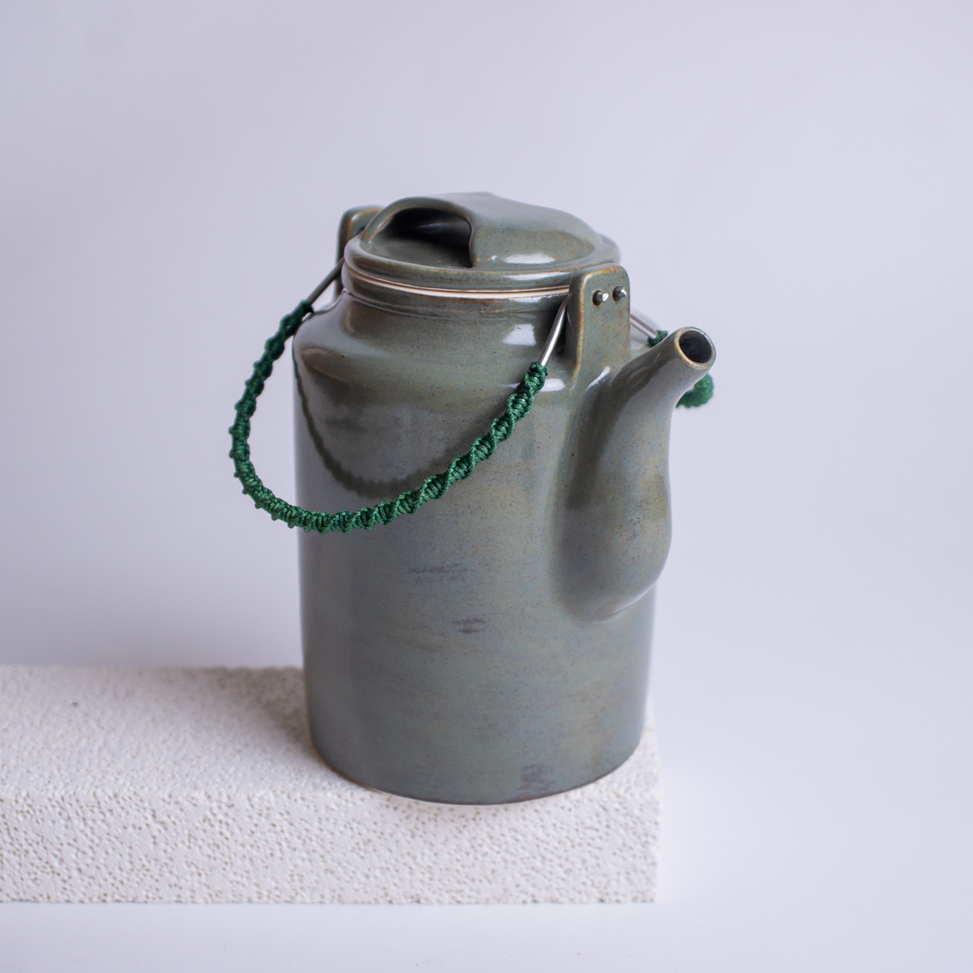 Sage Green Ox Lid Yang Tong Teapot with Hand-Braided Handle