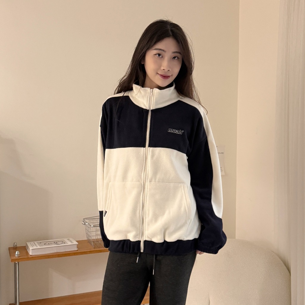 韓國muah muah 撞色刷毛外套