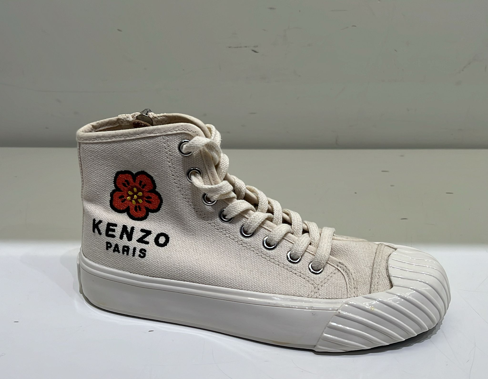 UK148 KENZO 刺繡海棠花高筒帆布鞋 - 白色 37