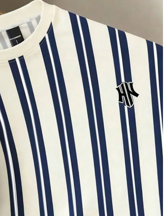 KADMAX大尺碼-大碼男短袖藍色條紋襯衫TEE〈KSMS2752〉