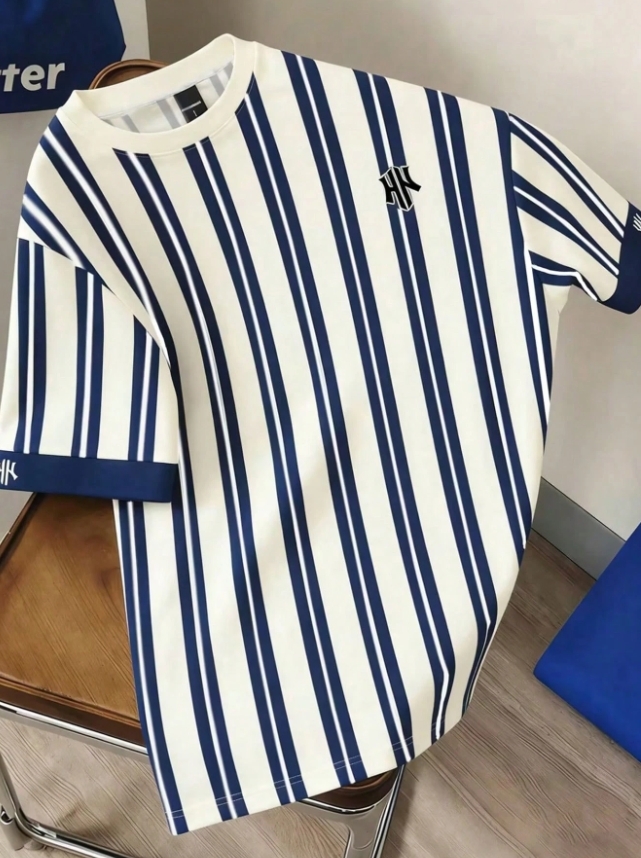 KADMAX大尺碼-大碼男短袖藍色條紋襯衫TEE〈KSMS2752〉