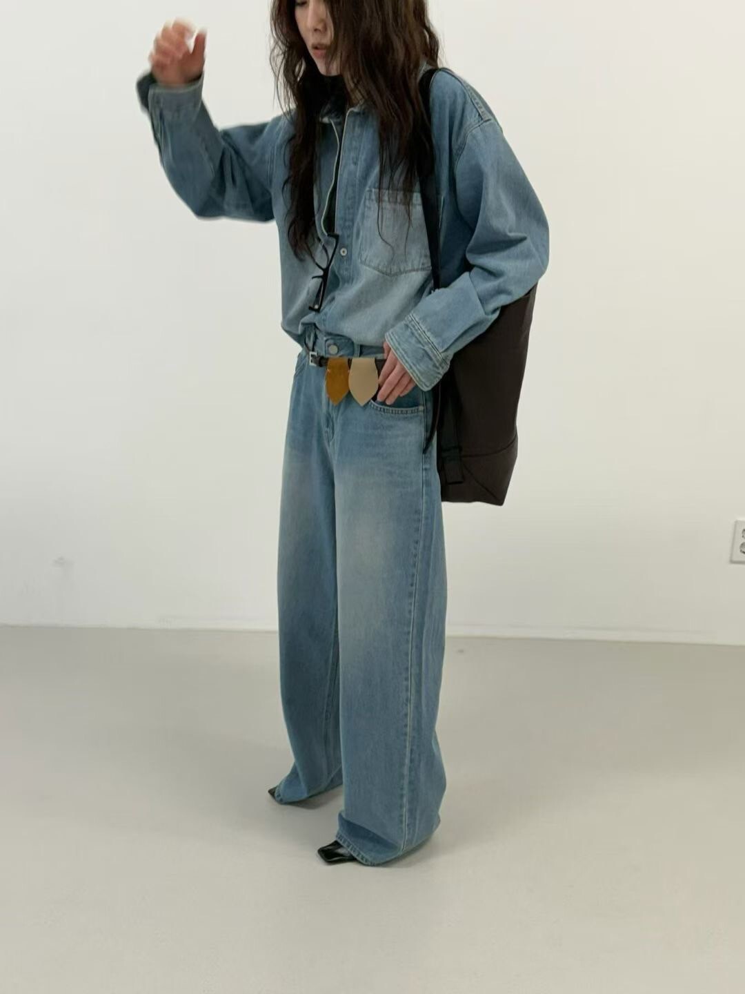 復古女子漸層刷色直筒牛仔褲-S-Ｍ