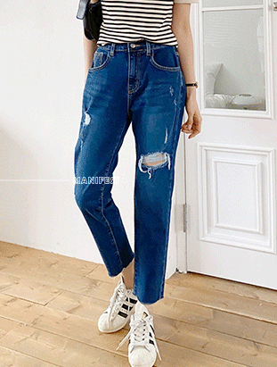 ᴴᴼᵀ ▸▸店長推薦◃◃ 秋冬新款/後鬆緊破損男友褲 MANIFEST正韓🇰🇷