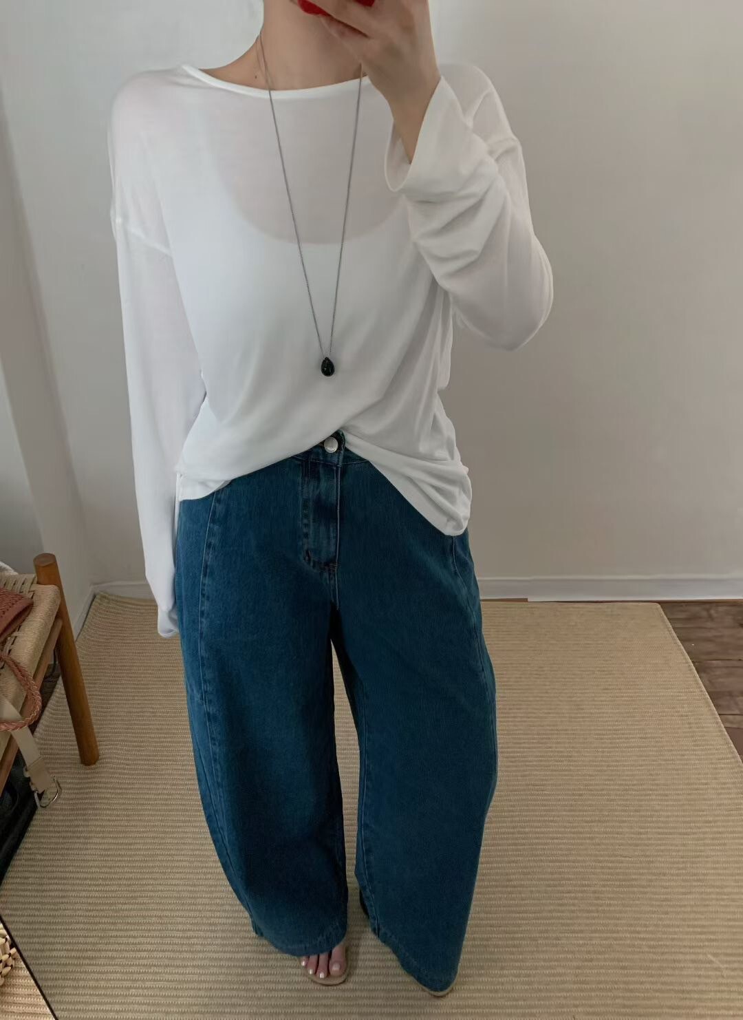 後腰鬆緊3D打褶感挺版彎刀牛仔褲-S-L / 2色