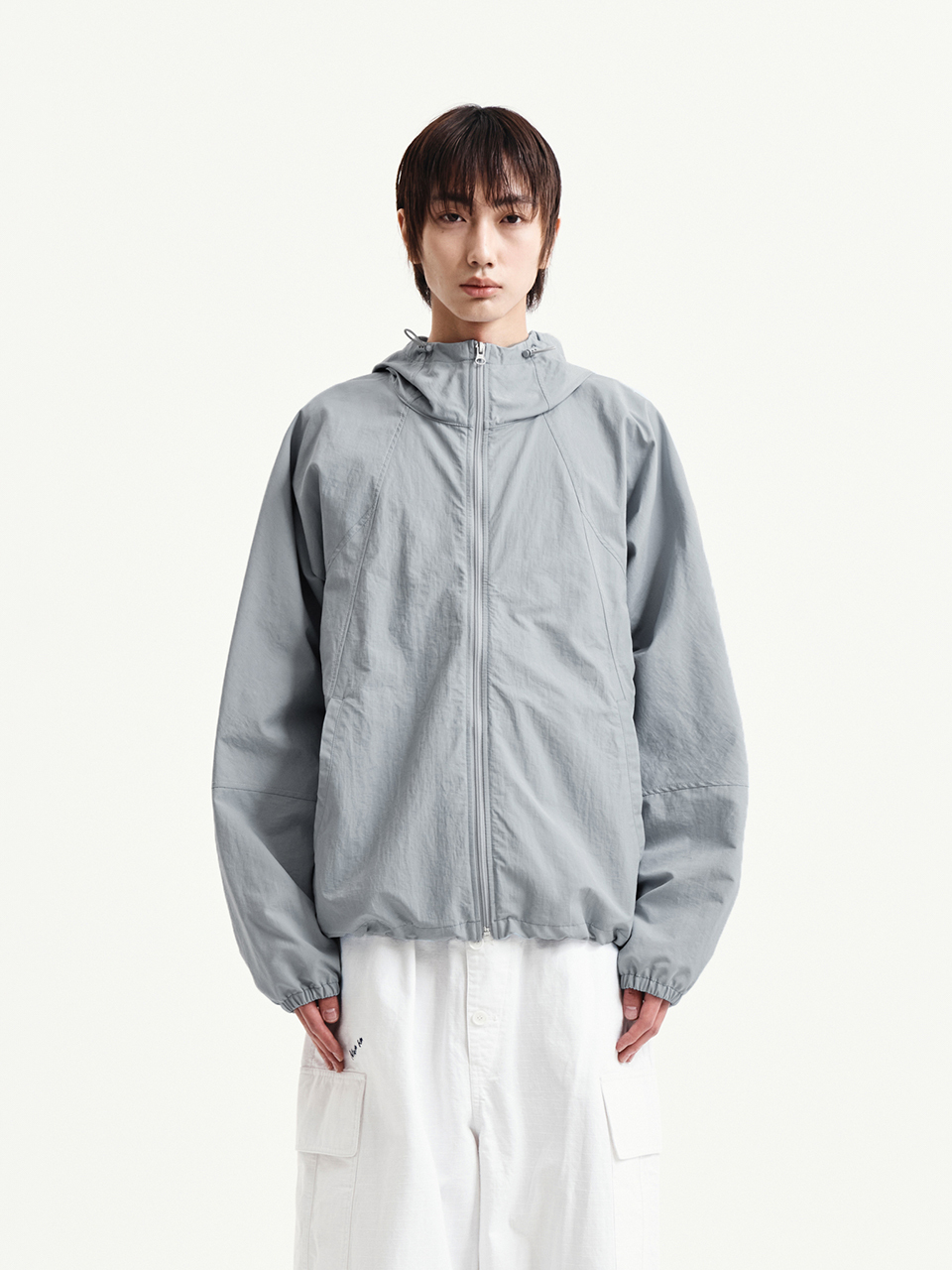 LOGO連帽風衣外套 淺灰