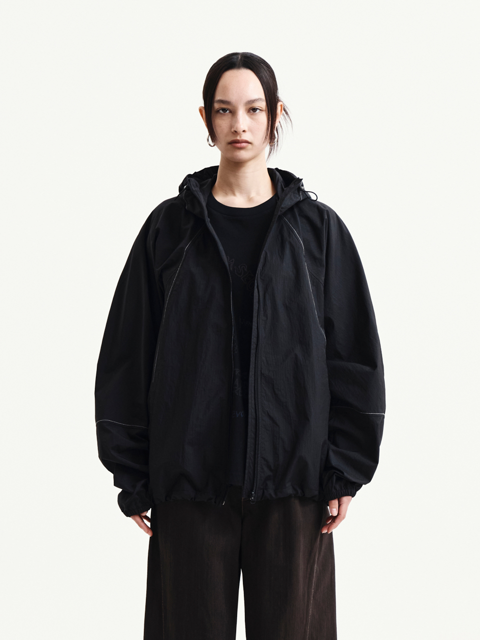 LOGO連帽風衣外套 黑色
