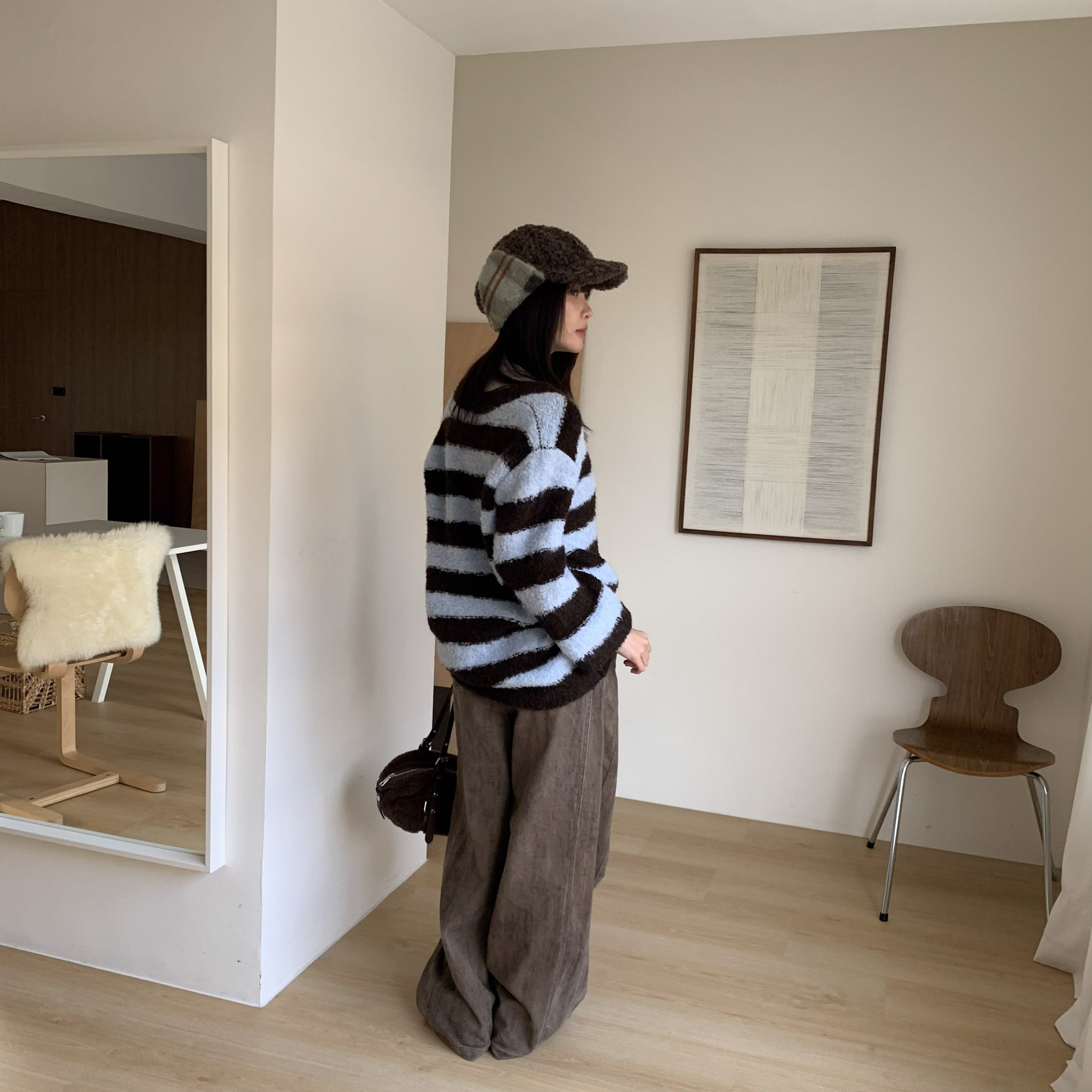 ISA_甜甜圈在一起! 條紋口味V領寬鬆毛衣_51226