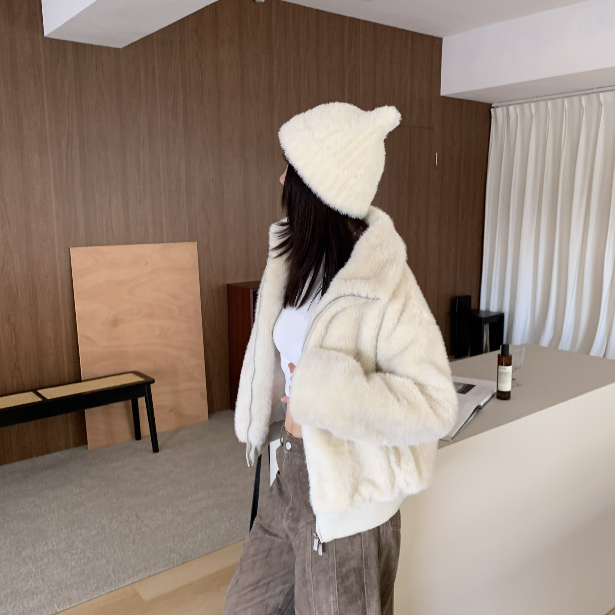 ISA_首爾過冬! 雪花感毛絨絨鋪棉拉鍊外套_51234