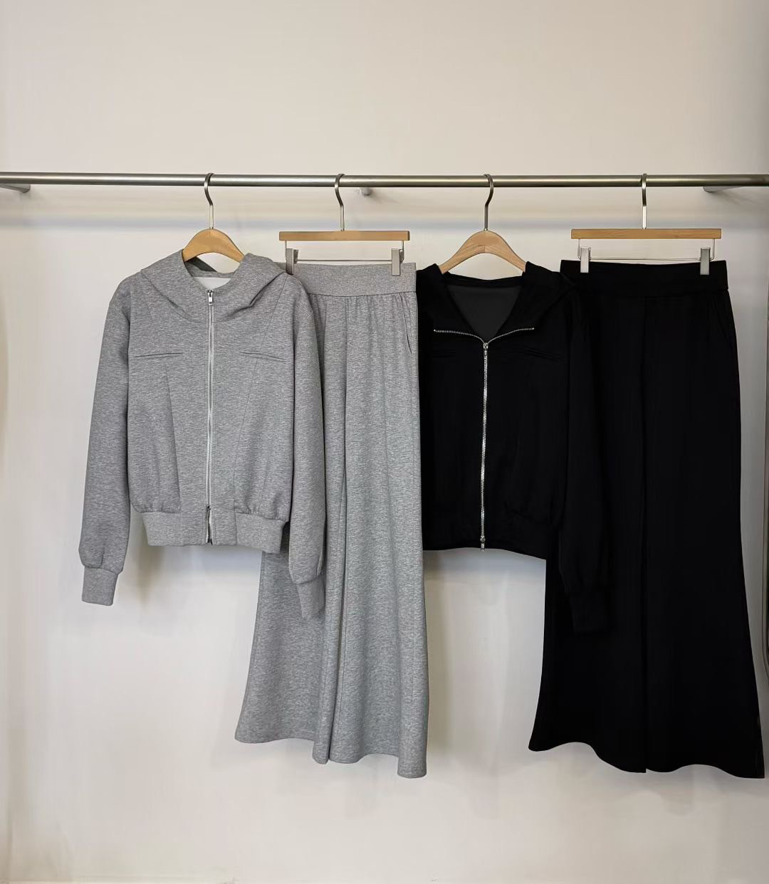 休閒感拉鍊連帽造型外套+長褲SET / 2色