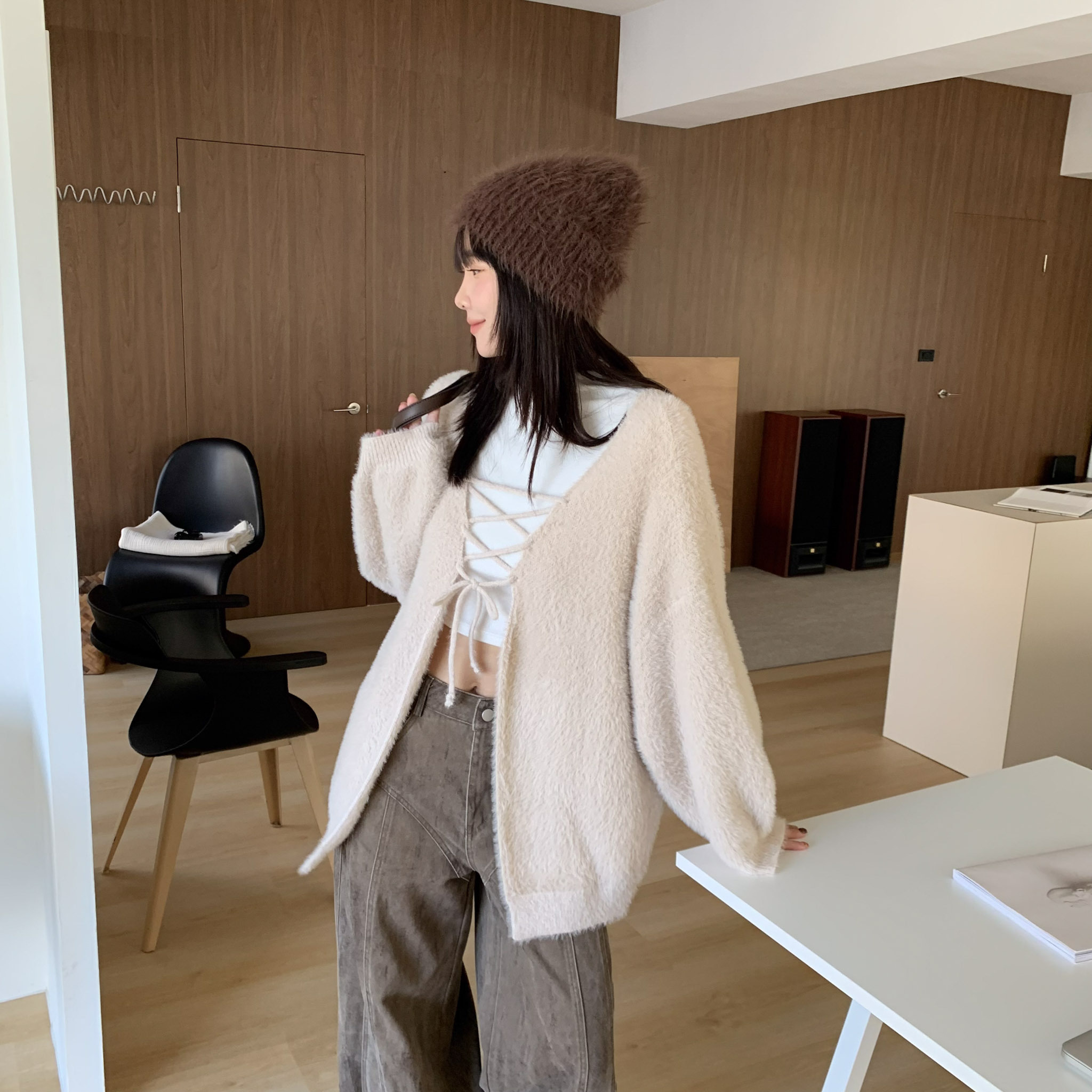 ISA_溫柔藏不住 極!親膚馬海毛綁帶開襟衫_51261