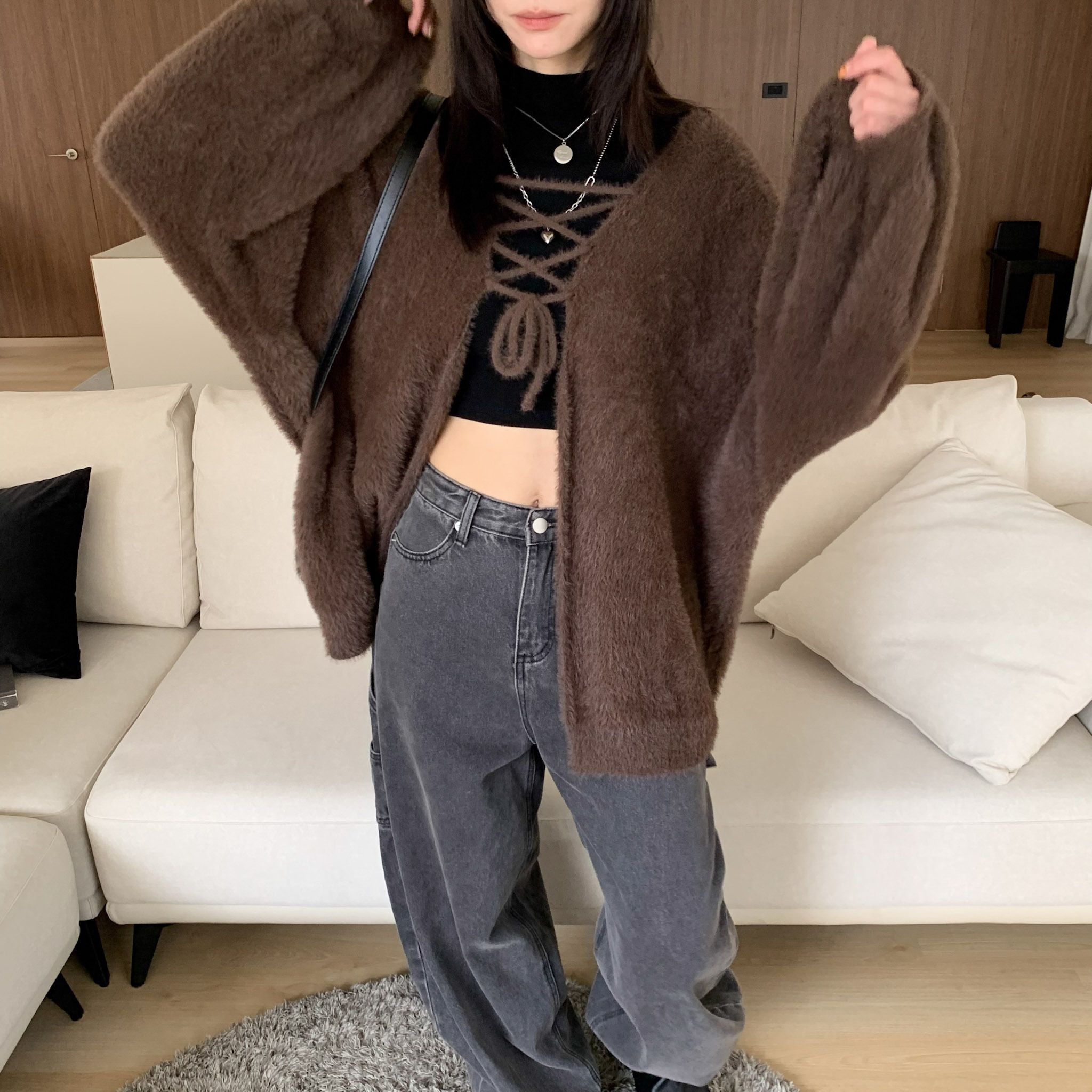 ISA_溫柔藏不住 極!親膚馬海毛綁帶開襟衫_51261