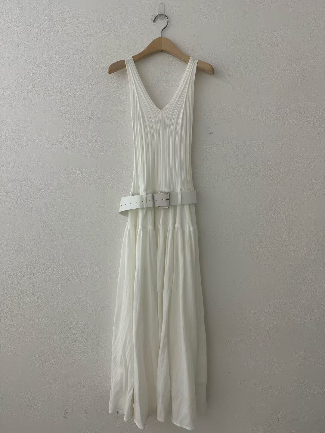 螺紋背心拼接澎澎裙擺附腰帶長洋裝 / 3色