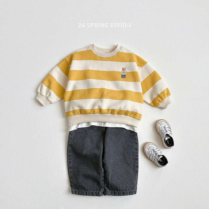 正韓春vividi 四色刺繡熊條紋上衣