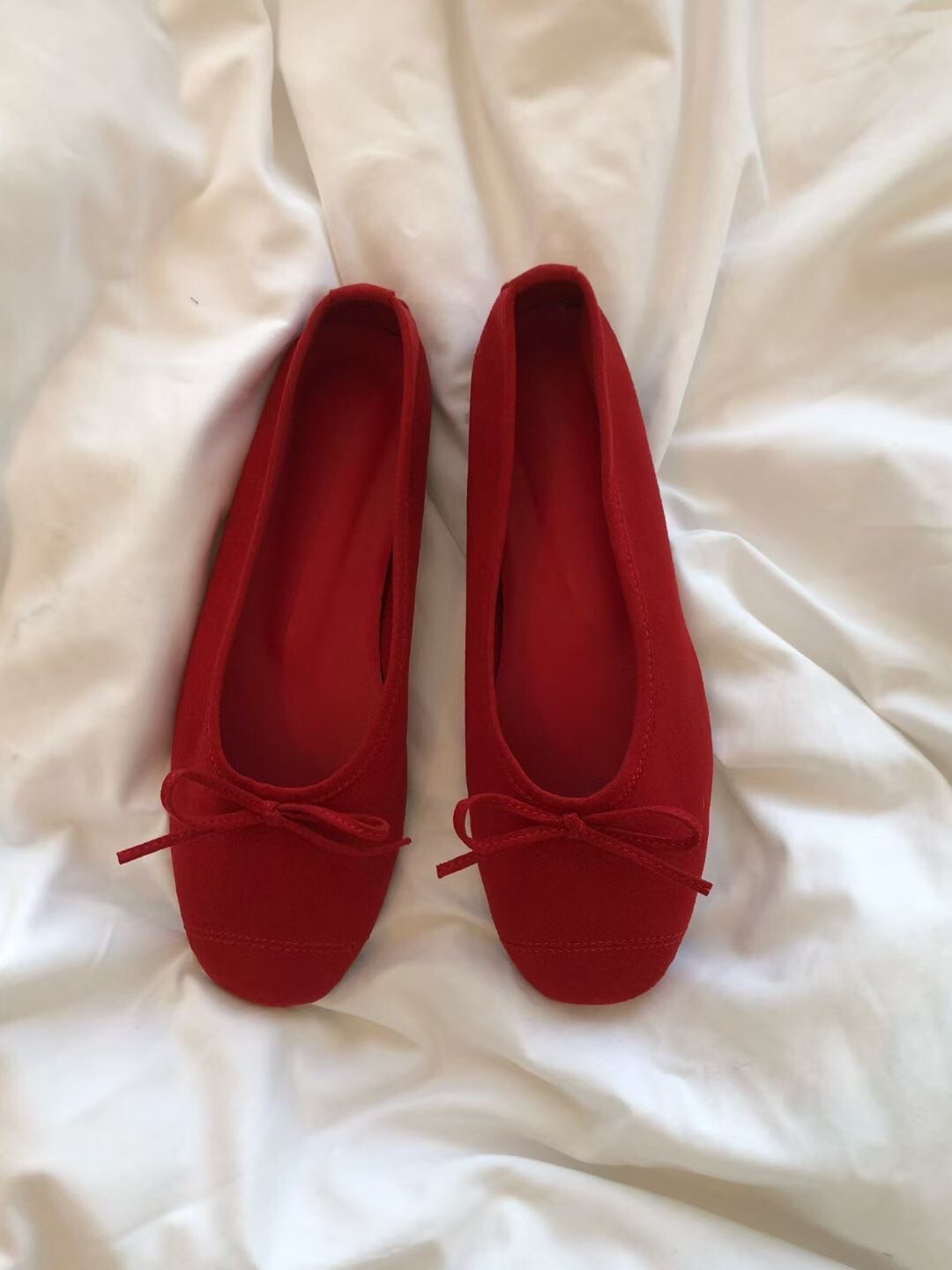 真皮麂皮飽和色系蝴蝶結圓頭平底娃娃鞋 / 5色