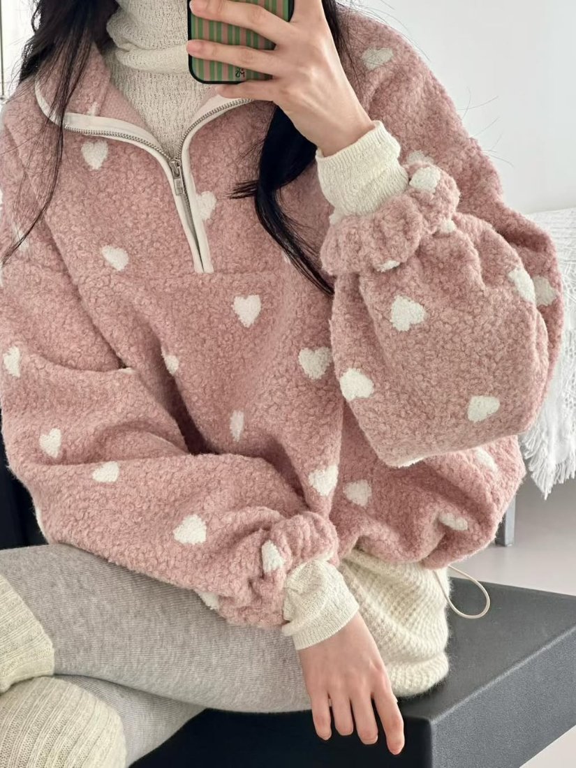 Janice Heart Quilted Zip-Up Top [ 2 colors / Free ]