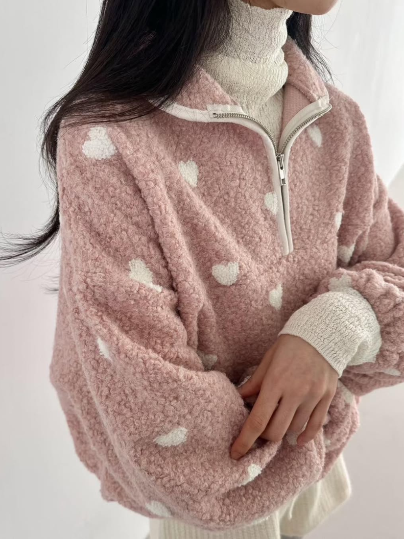 Janice 愛心Q毛拉鍊上衣 [ 2色 / Free ]