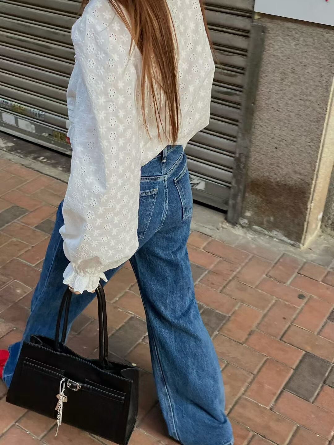 顯瘦深藍色系落地直筒牛仔褲-S-L