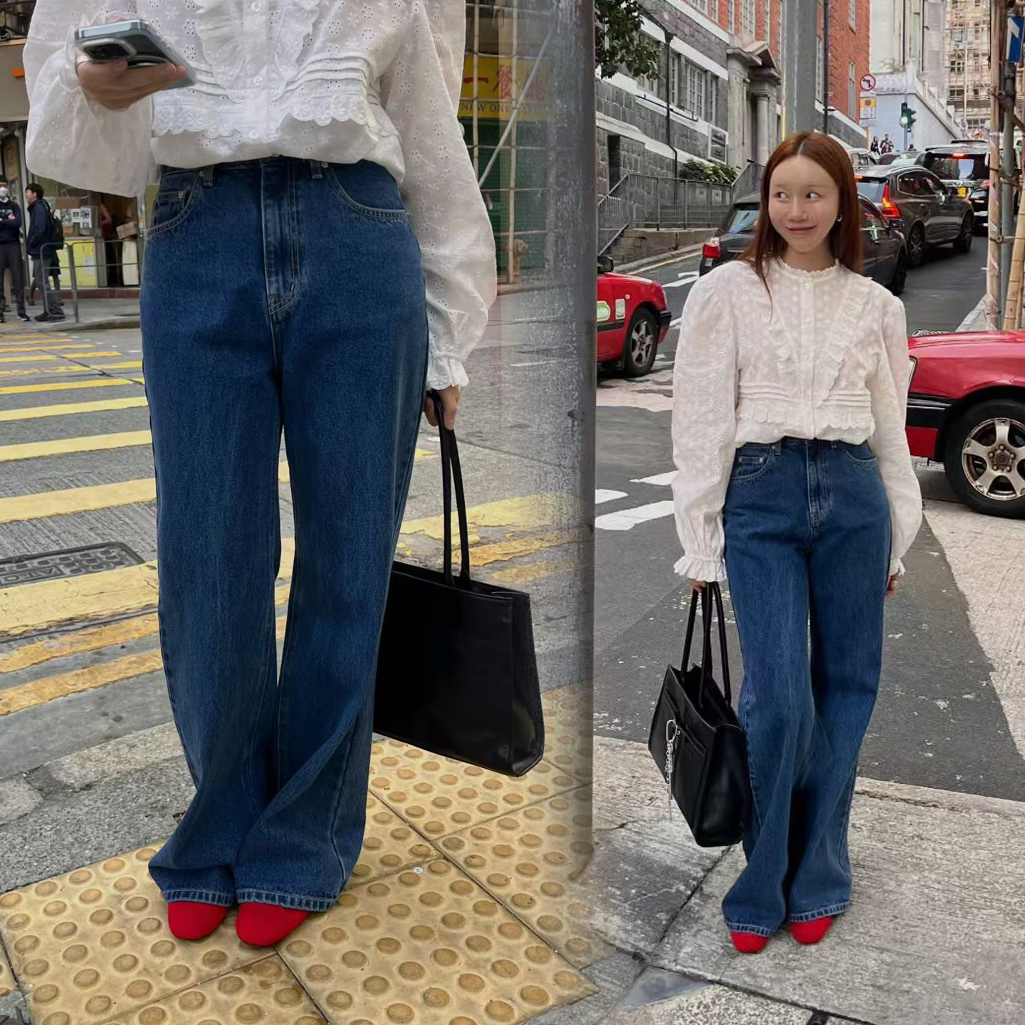 顯瘦深藍色系落地直筒牛仔褲-S-L