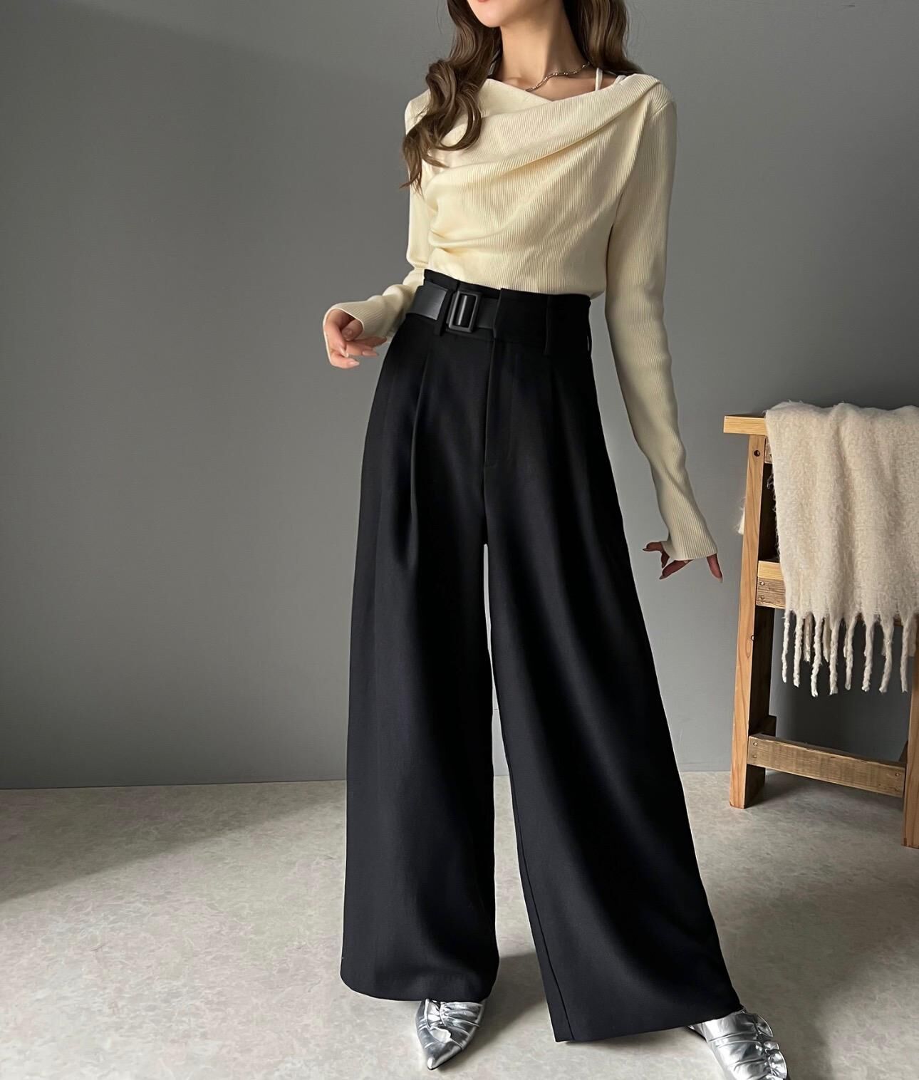 【預購】JN020206 classicalelf 高級感皮帶寬褲