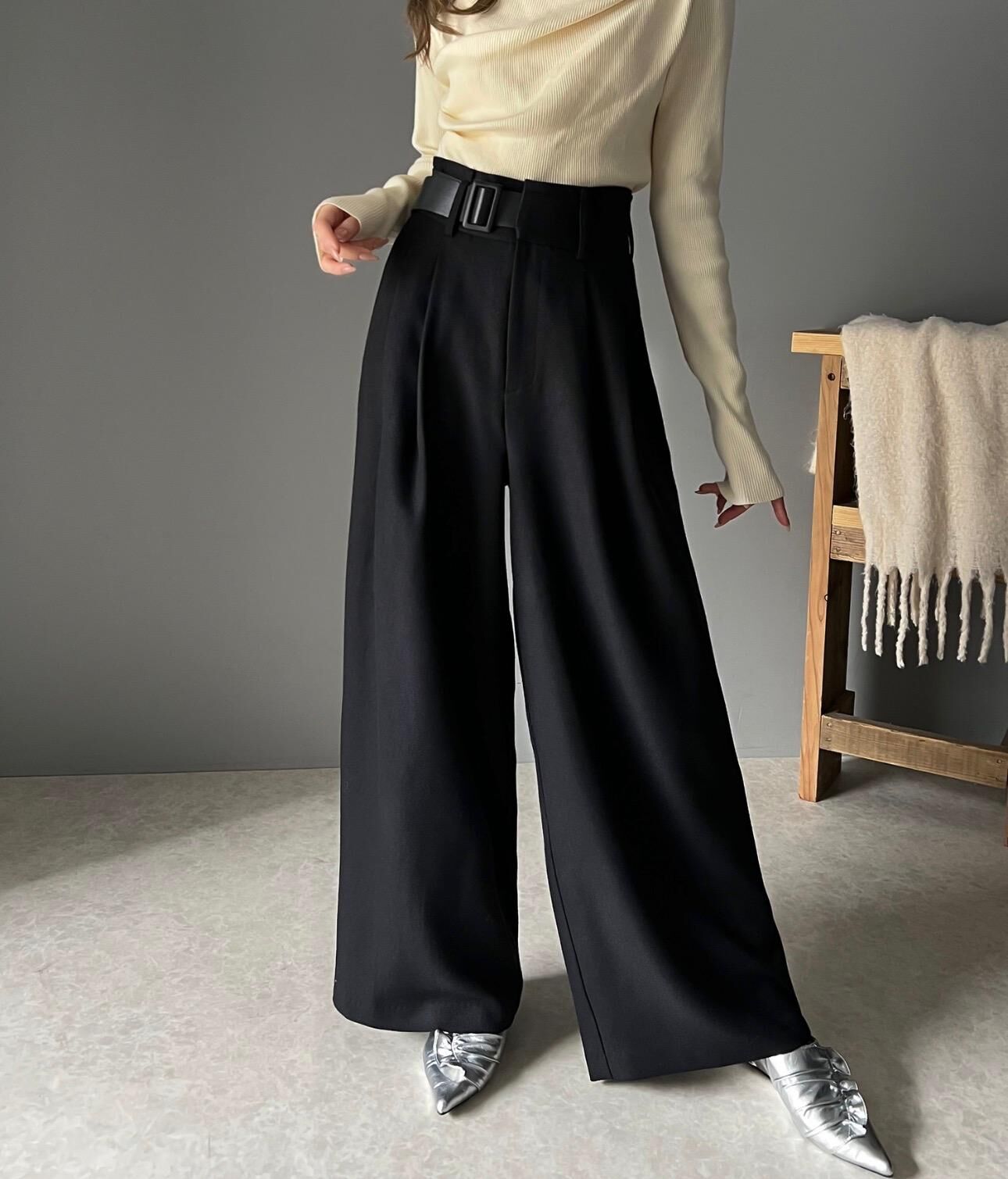 【預購】JN020206 classicalelf 高級感皮帶寬褲