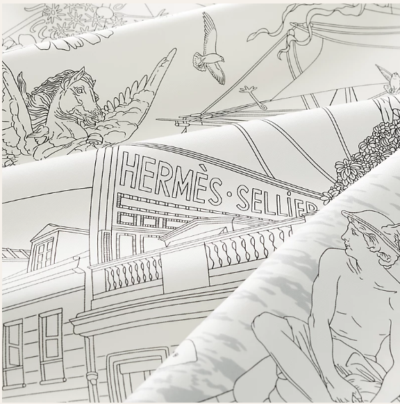 UK058 Hermès Flagship scarf 90 - Blanc / Noir / Gris H004091S 16 100% silk 88.5 x 88.5 cm