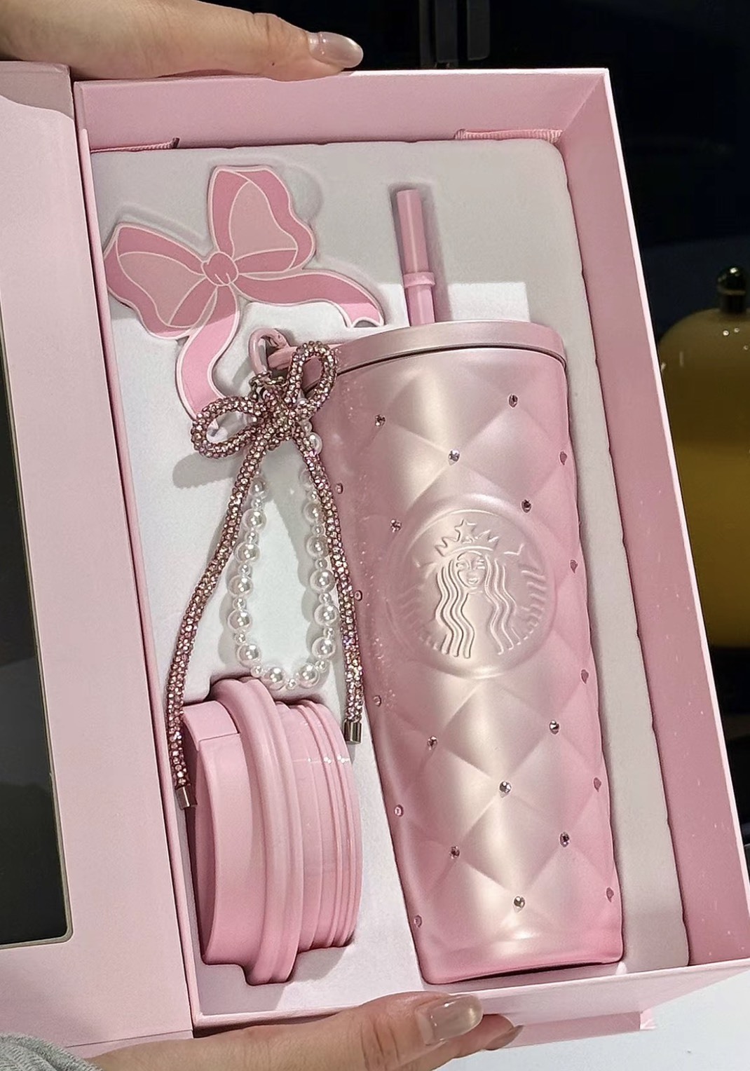 海外星巴克 限量發售 滿鑽幻粉 雙蓋保溫杯