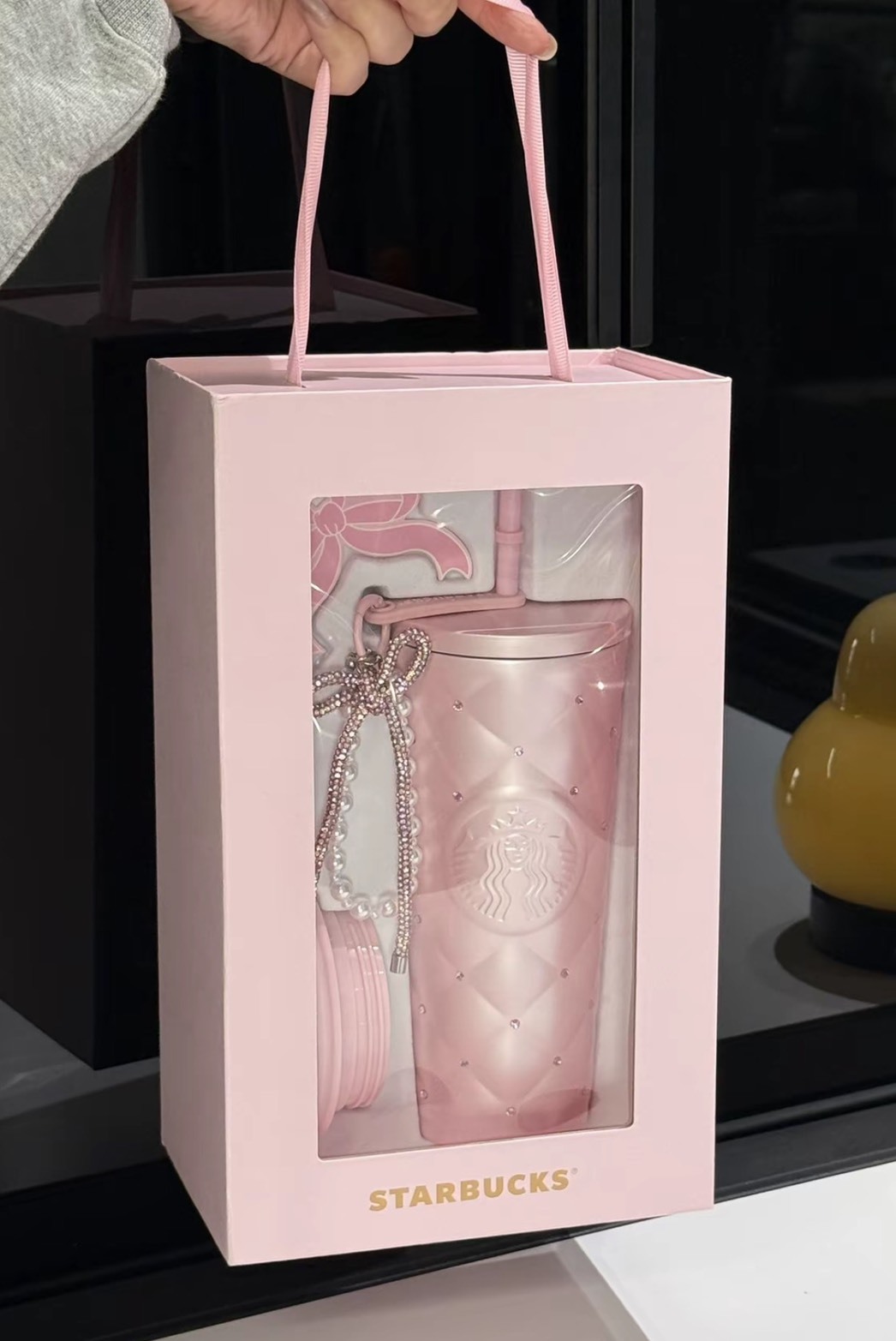 海外星巴克 限量發售 滿鑽幻粉 雙蓋保溫杯