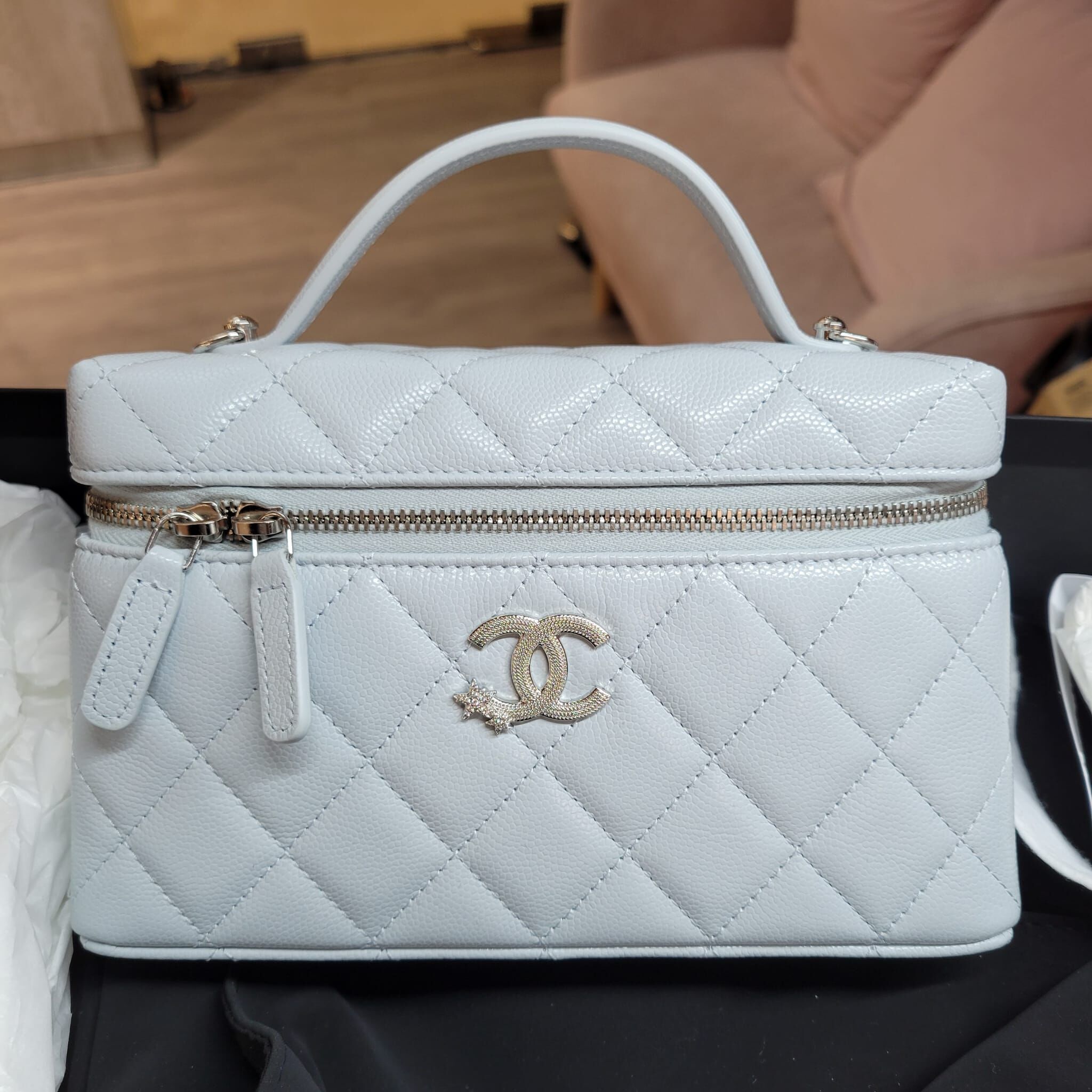 CHANEL AP4854 19CM BABY BLEU SILVER STAR LOGO SILVER 粉藍 銀星星LOGO